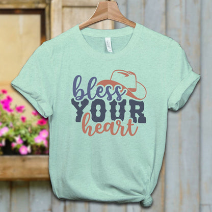 Ladies Shirt Adult T-shirt / XS / Heather Mint Bless Your Heart Cowboy Hat Shirt