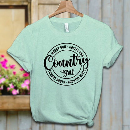 Ladies Shirt Adult T-shirt / XS / Heather Mint Country Girl Messy Bun Coffee Run Shirt