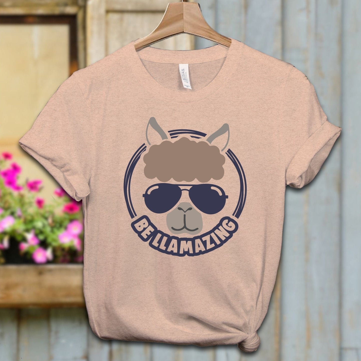 Ladies Shirt Adult T-shirt / XS / Heather Peach Be Llamazing Cool Alpaca Illustration Shirt