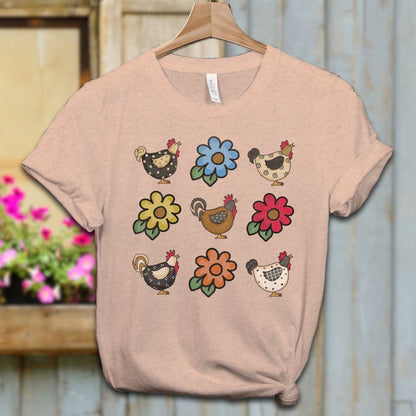 Ladies Shirt Adult T-shirt / XS / Heather Peach Chickens and Flowers Shirt