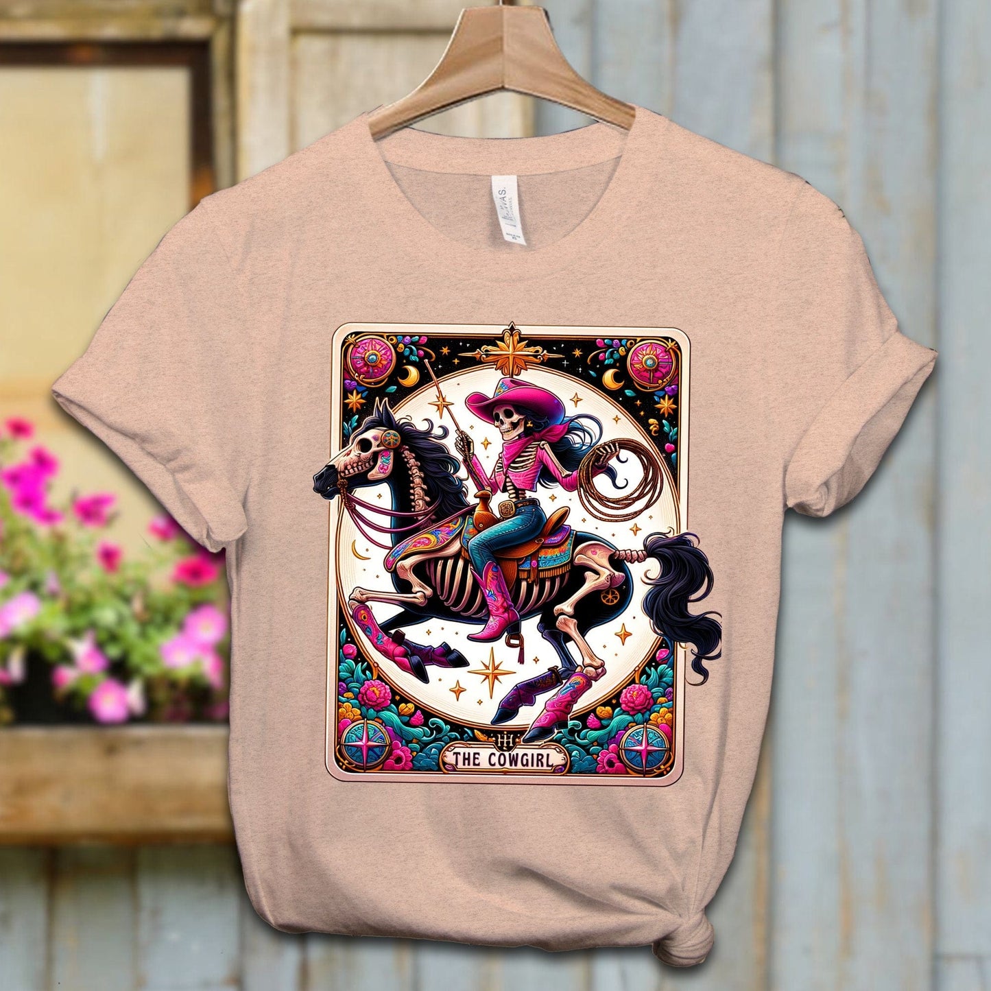 Ladies Shirt Adult T-shirt / XS / Heather Peach Tarot Card Cowgirl Shirt