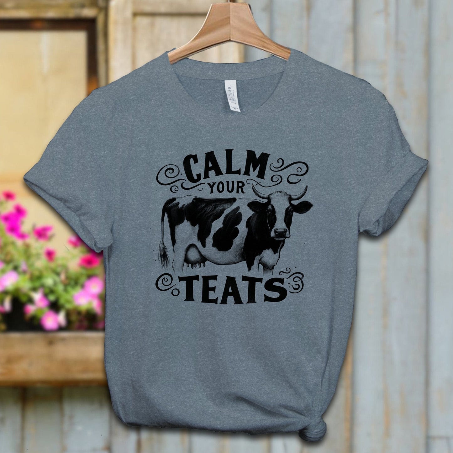 Ladies Shirt Adult T-shirt / XS / Heather Slate Calm Your Teats Shirt