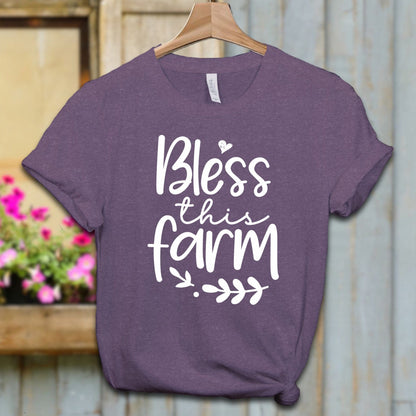 Ladies Shirt Adult T-shirt / XS / Heather Team Purple Bless this Farm Shirt