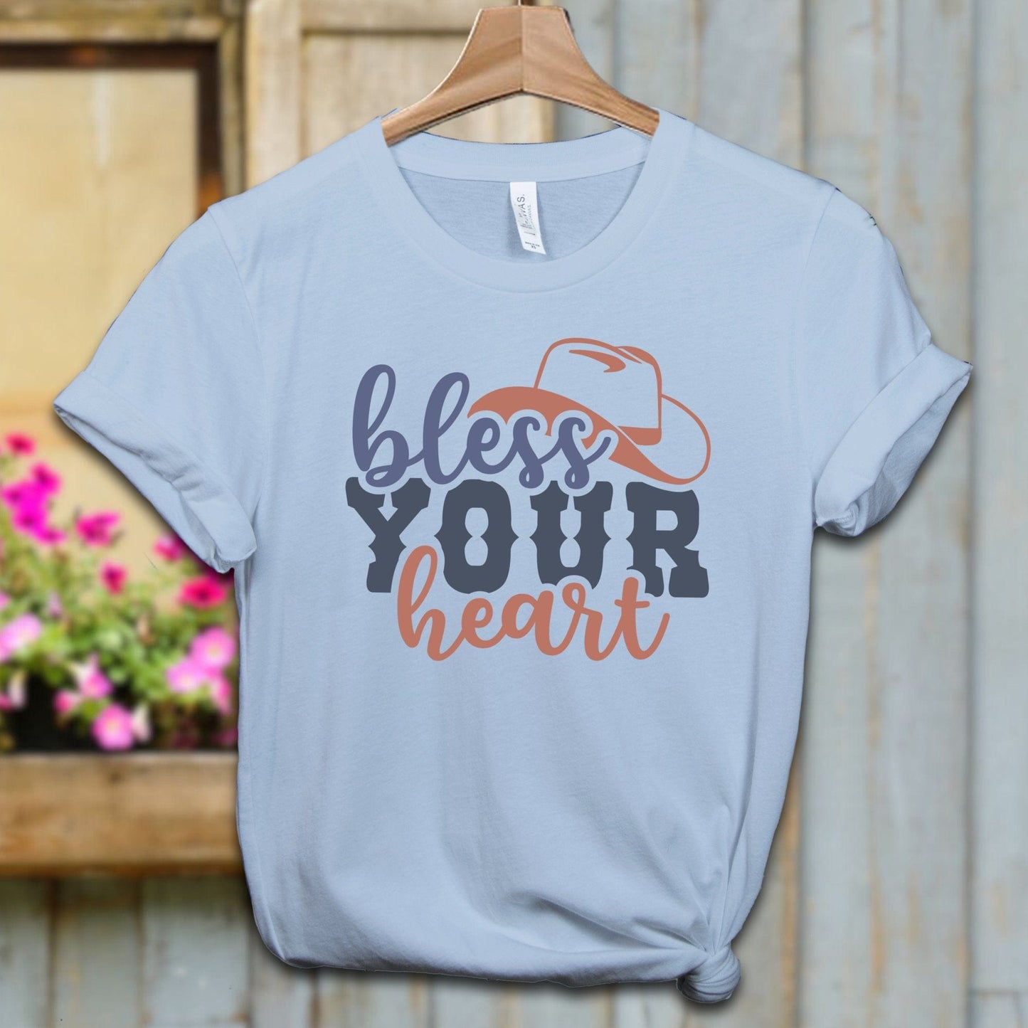 Ladies Shirt Adult T-shirt / XS / Light Blue Bless Your Heart Cowboy Hat Shirt