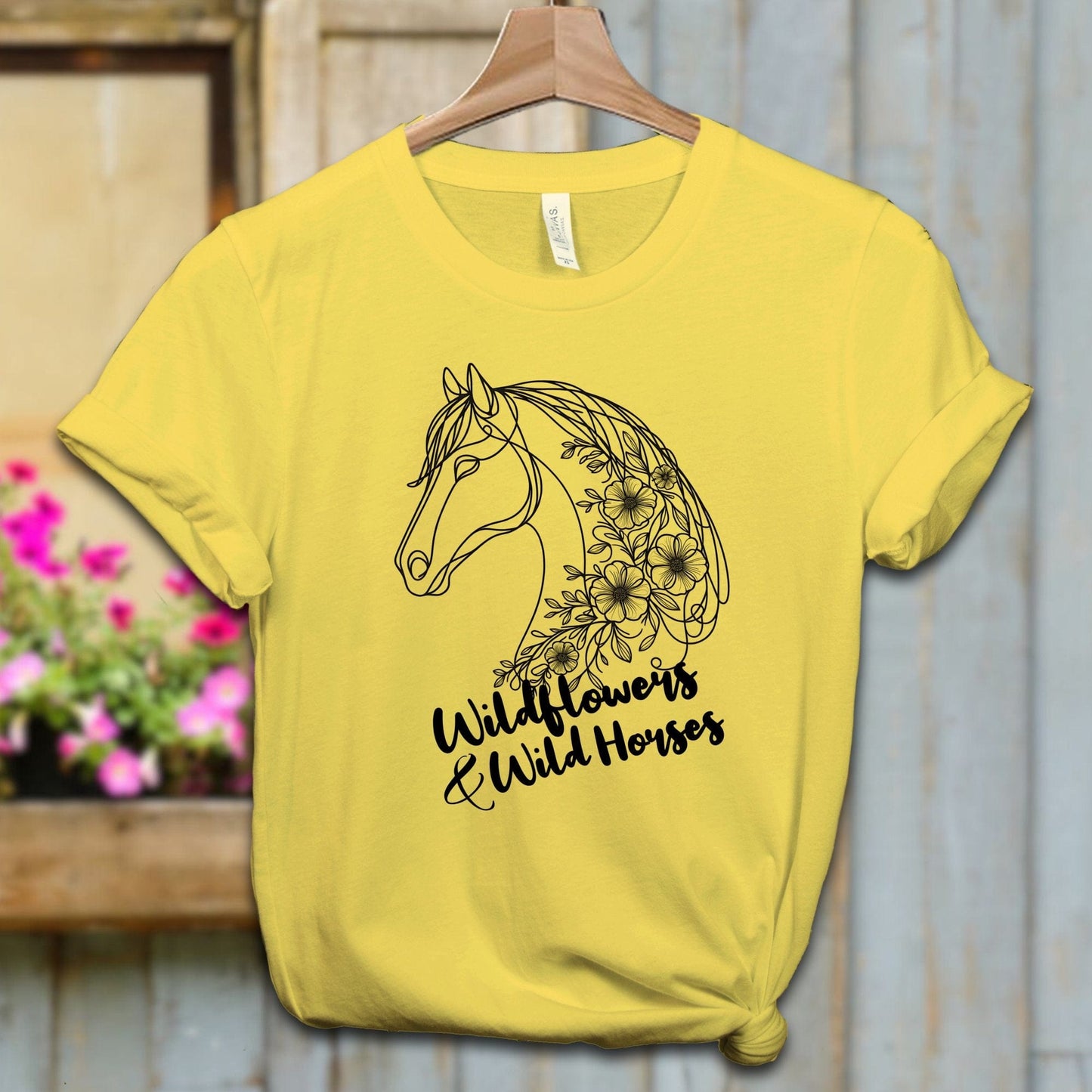 Ladies Shirt Adult T-shirt / XS / Maize Yellow Wildflowers And Wild Horses Shirt