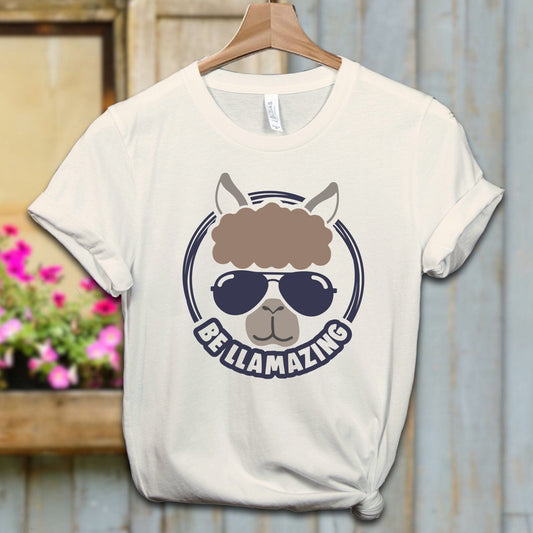 Ladies Shirt Adult T-shirt / XS / Natural Be Llamazing Cool Alpaca Illustration Shirt