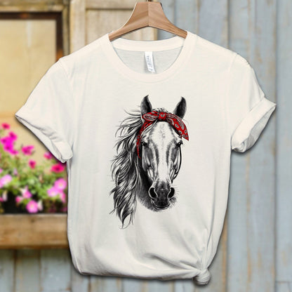 Ladies Shirt Adult T-shirt / XS / Natural Stylish Horse with Red Bandana Shirt