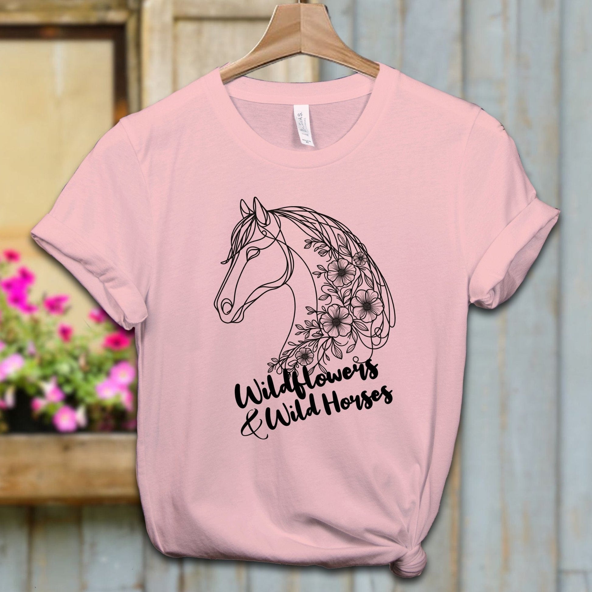 Ladies Shirt Adult T-shirt / XS / Pink Wildflowers And Wild Horses Shirt