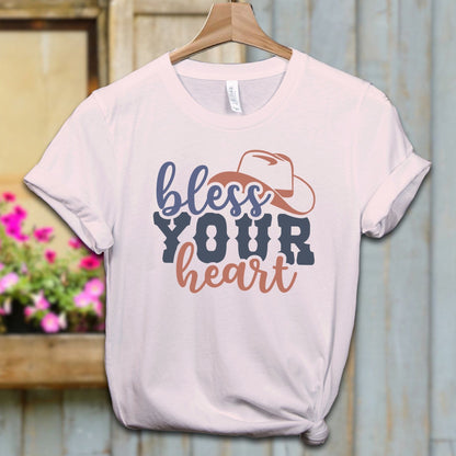 Ladies Shirt Adult T-shirt / XS / Soft Pink Bless Your Heart Cowboy Hat Shirt