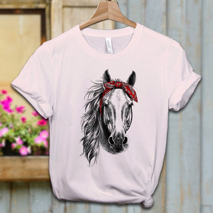 Ladies Shirt Adult T-shirt / XS / Soft Pink Stylish Horse with Red Bandana Shirt