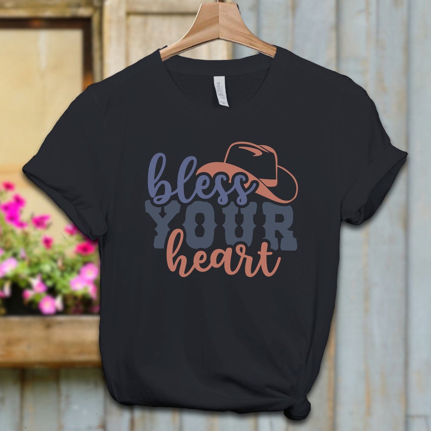 Ladies Shirt Adult T-shirt / XS / Vintage Black Bless Your Heart Cowboy Hat Shirt