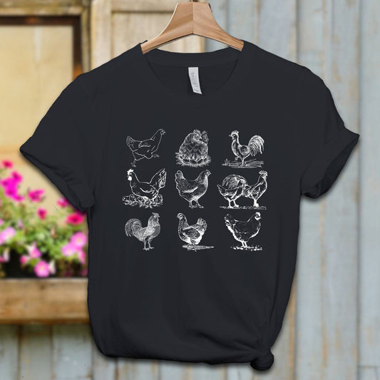 Ladies Shirt Adult T-shirt / XS / Vintage Black Detailed Chicken Drawings Shirt