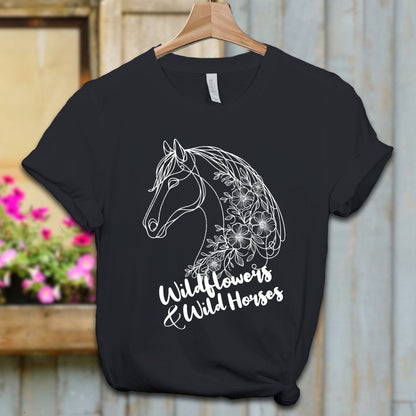 Ladies Shirt Adult T-shirt / XS / Vintage Black Wildflowers And Wild Horses Shirt