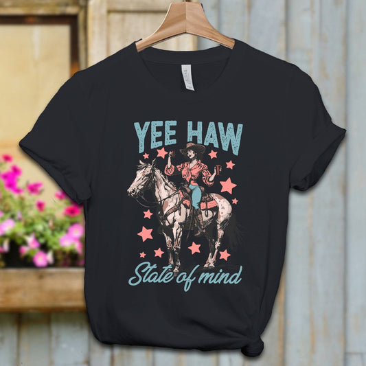 Ladies Shirt Adult T-shirt / XS / Vintage Black Yee Haw State of Mind Shirt