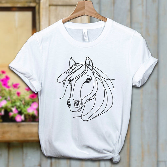 Ladies Shirt Adult T-shirt / XS / White Elegant Horse Line Art Shirt