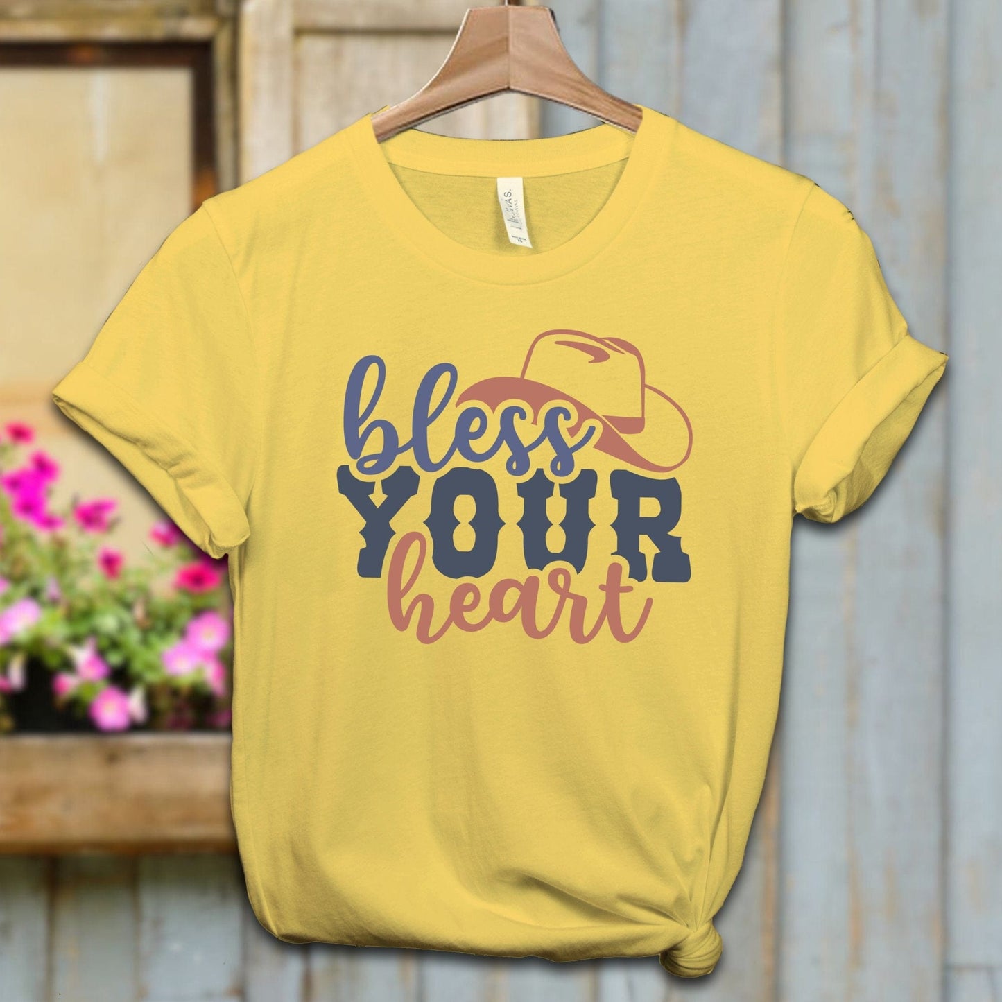 Ladies Shirt Adult T-shirt / XS / Yellow Bless Your Heart Cowboy Hat Shirt