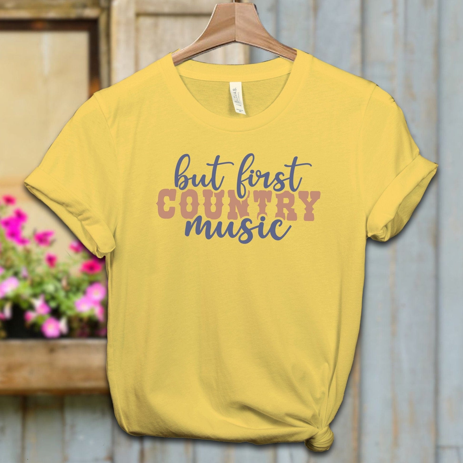 Ladies Shirt Adult T-shirt / XS / Yellow But First Country Music Shirt