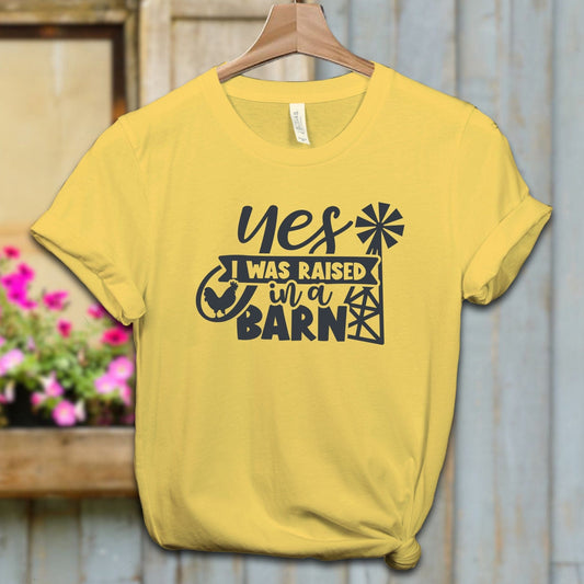 Ladies Shirt Adult T-shirt / XS / Yellow Yes I Was Raised In A Barn Shirt