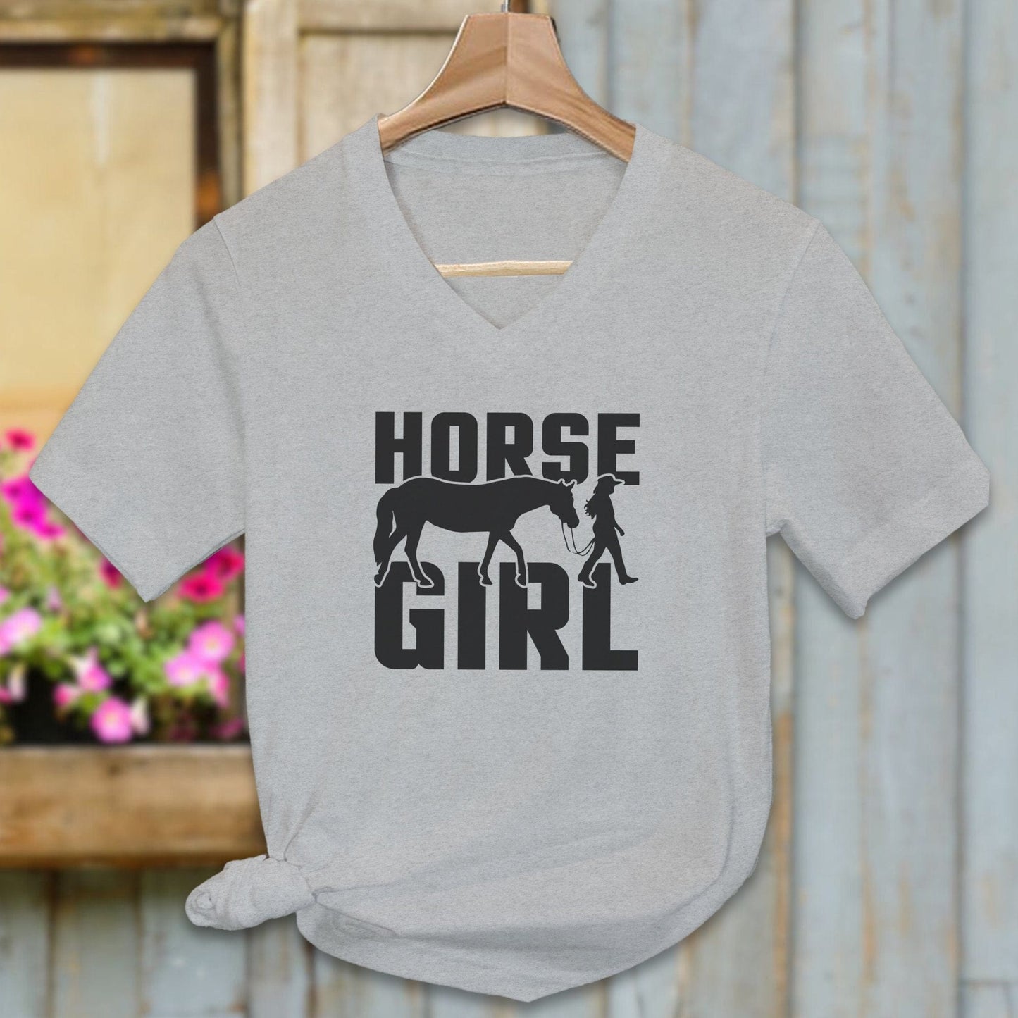 Ladies Shirt Adult V-neck / Athletic Heather / S Horse and Girl Shirt