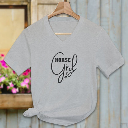 Ladies Shirt Adult V-neck / Athletic Heather / S Horse Girl with Arrow Heart Shirt