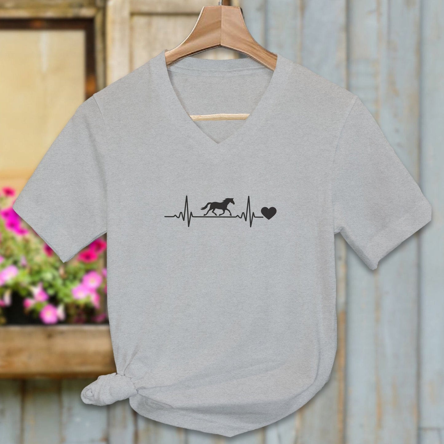 Ladies Shirt Adult V-neck / Athletic Heather / S Horse Heartbeat Shirt