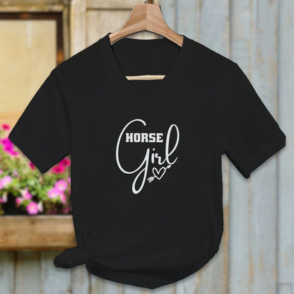 Ladies Shirt Adult V-neck / Black / S Horse Girl with Arrow Heart Shirt