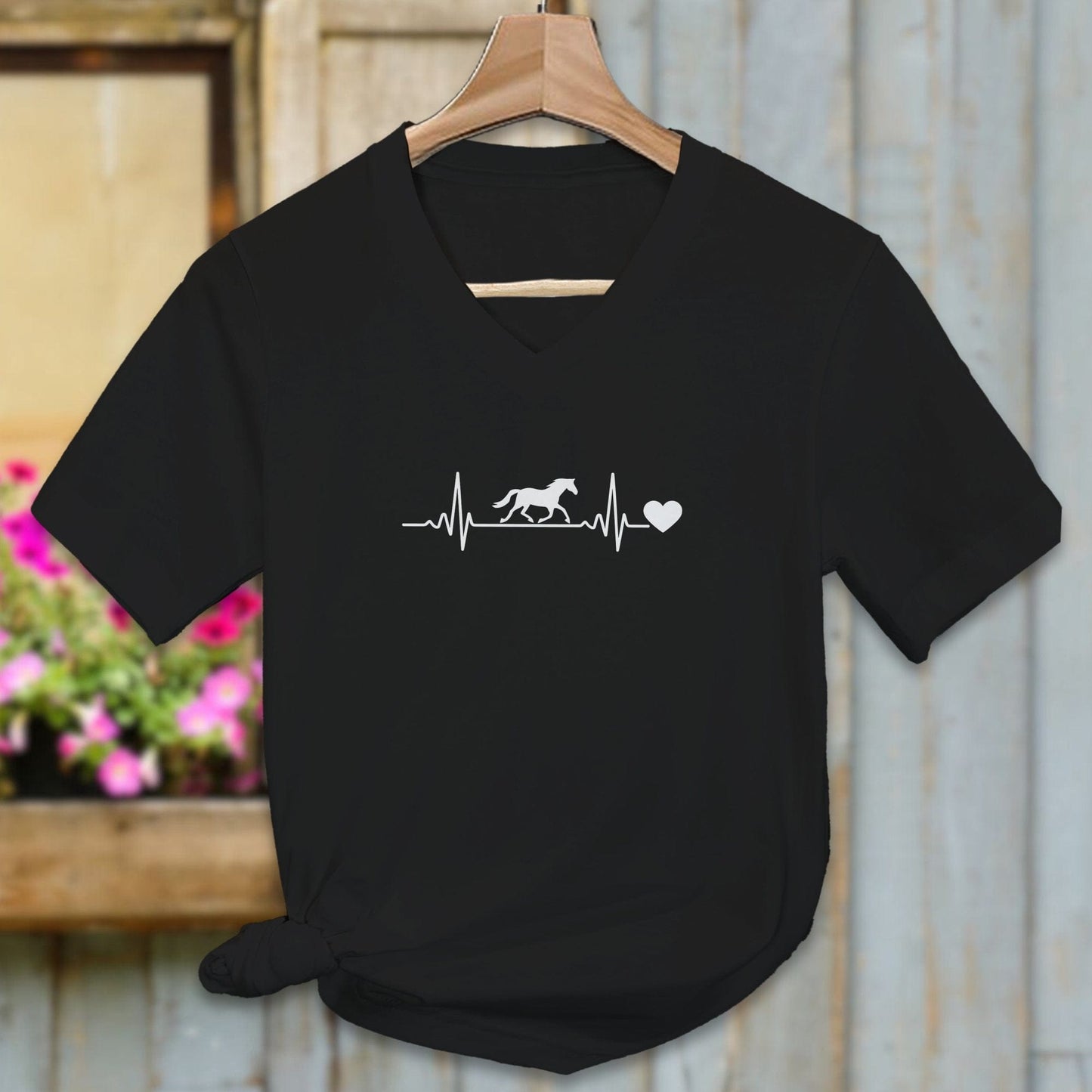 Ladies Shirt Adult V-neck / Black / S Horse Heartbeat Shirt