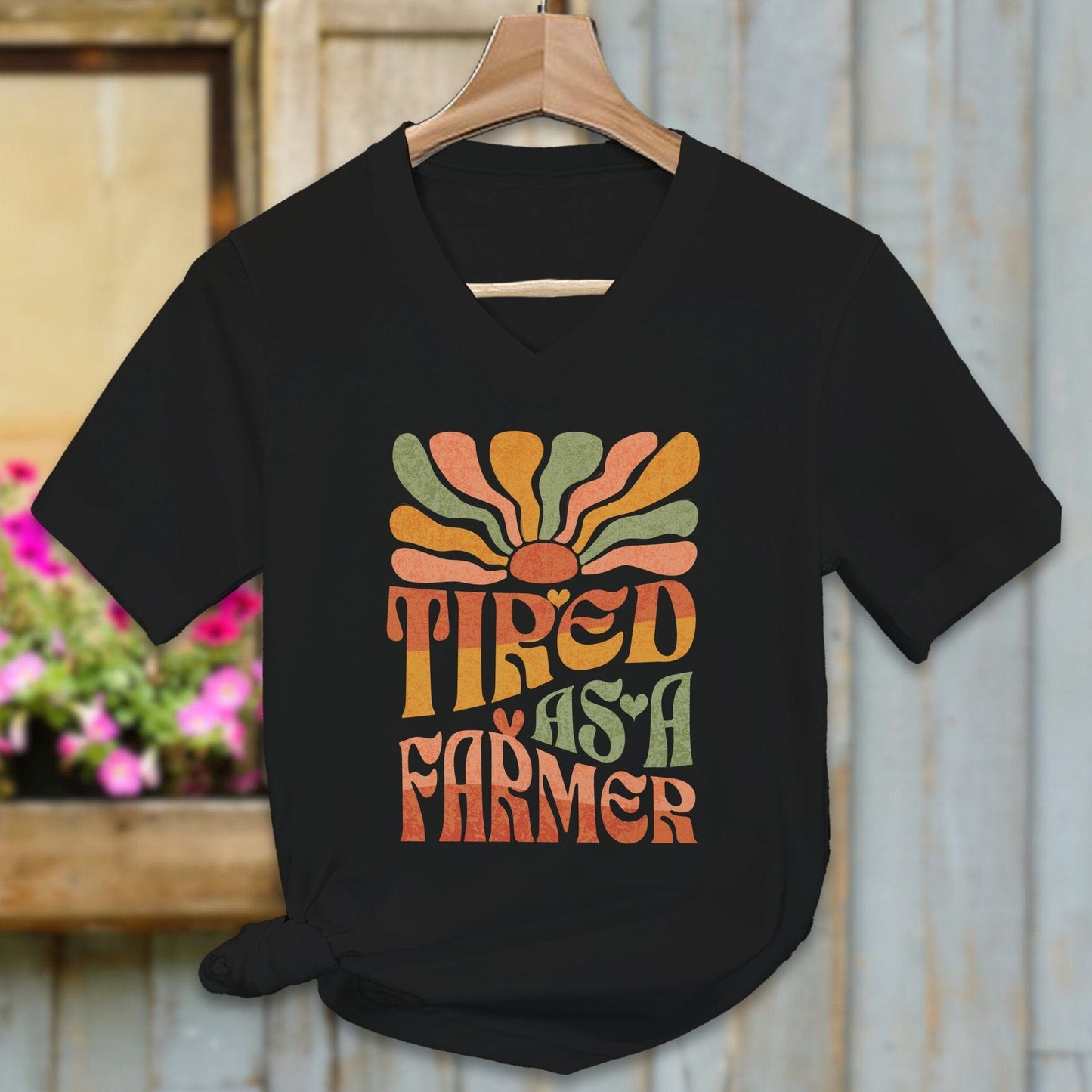 Ladies Shirt Adult V-neck / Black / S Tired As A Farmer Shirt