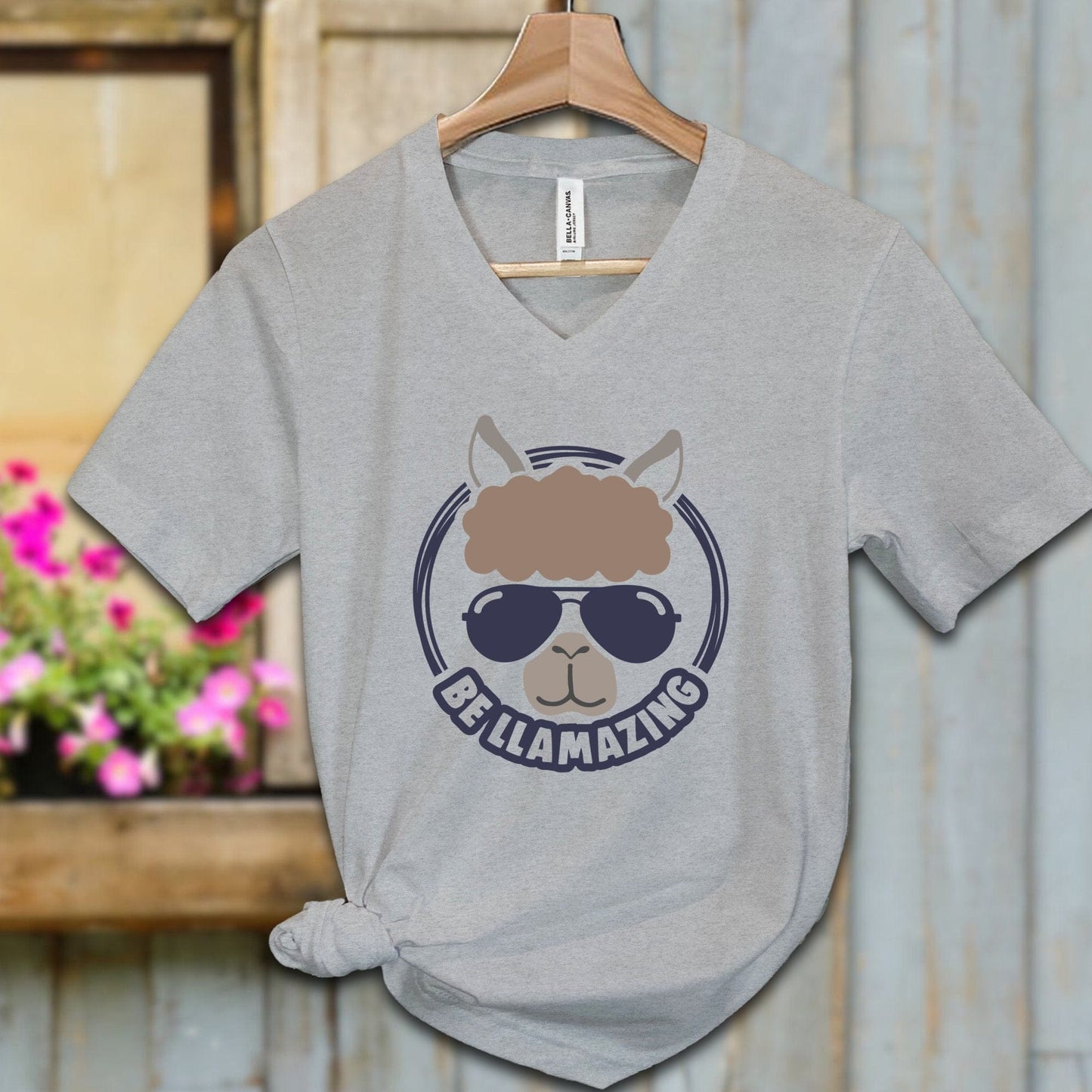 Ladies Shirt Adult V-neck / S / Athletic Heather Be Llamazing Cool Alpaca Illustration Shirt