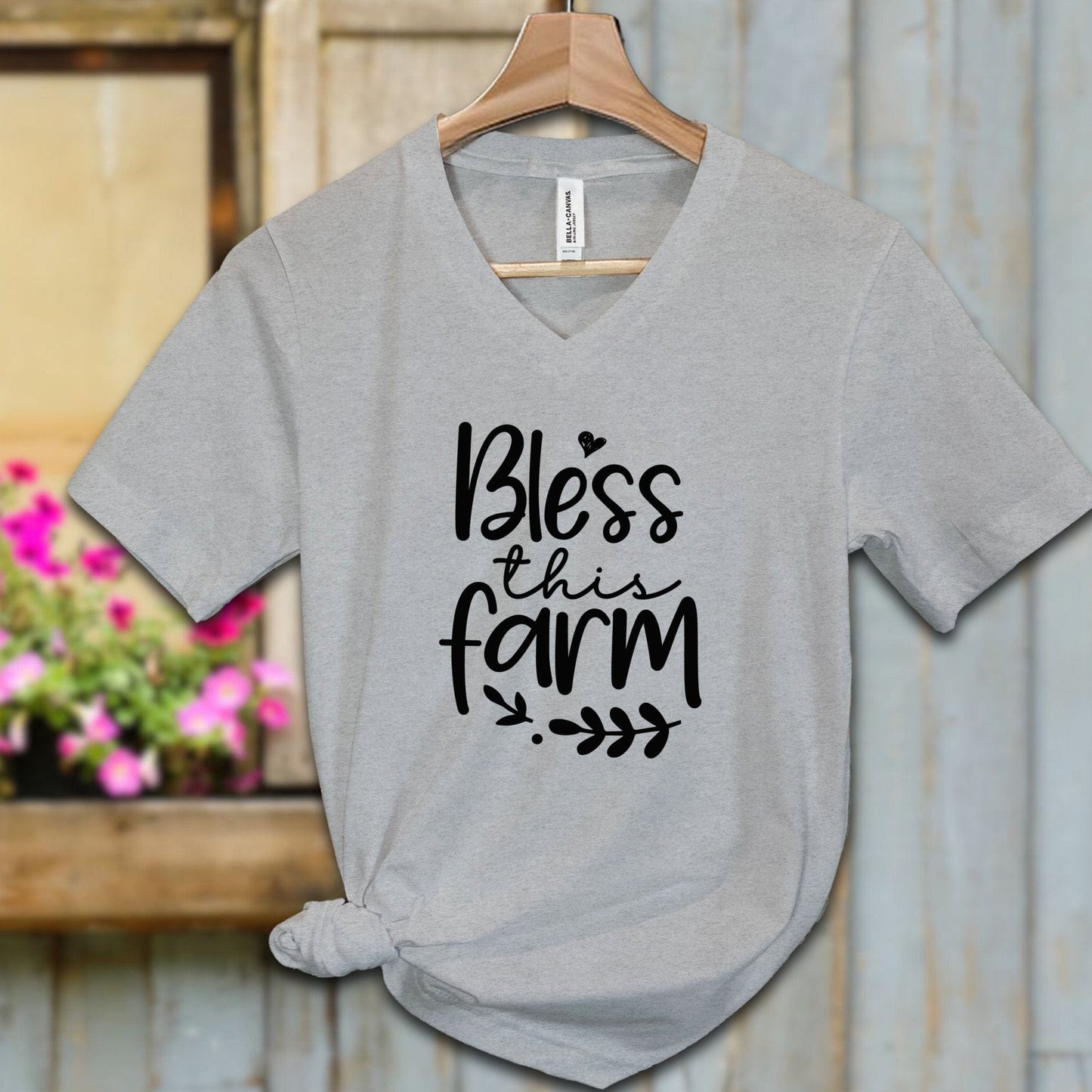 Ladies Shirt Adult V-neck / S / Athletic Heather Bless this Farm Shirt