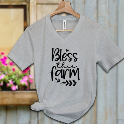 Ladies Shirt Adult V-neck / S / Athletic Heather Bless this Farm Shirt