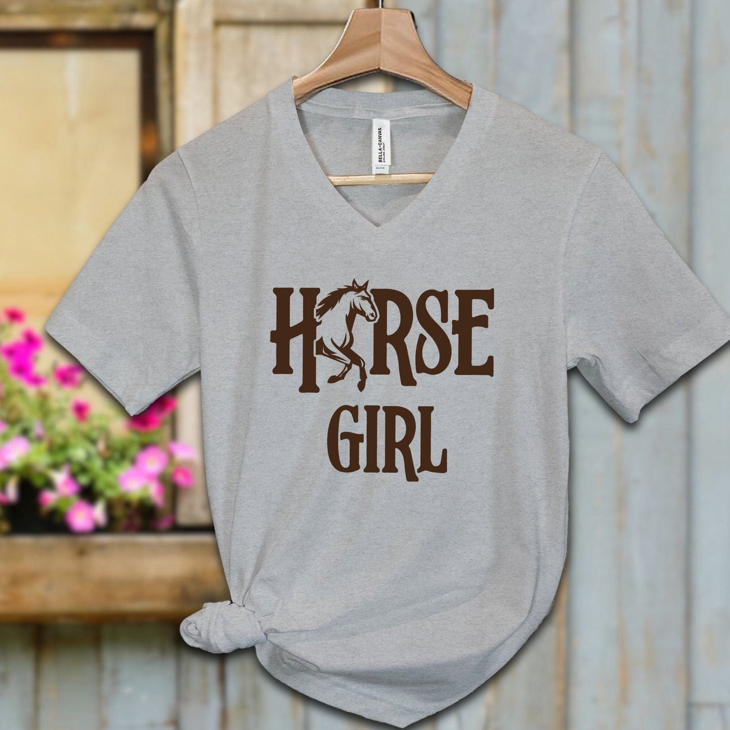 Ladies Shirt Adult V-neck / S / Athletic Heather Horse Girl Shirt