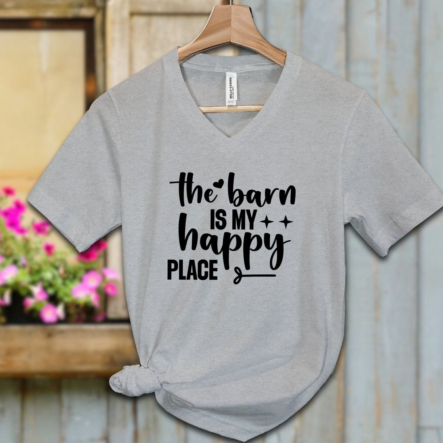 Ladies Shirt Adult V-neck / S / Athletic Heather The Barn Is My Happy Place Shirt