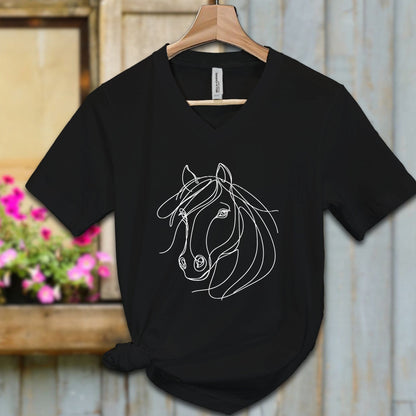 Ladies Shirt Adult V-neck / S / Black Elegant Horse Line Art Shirt