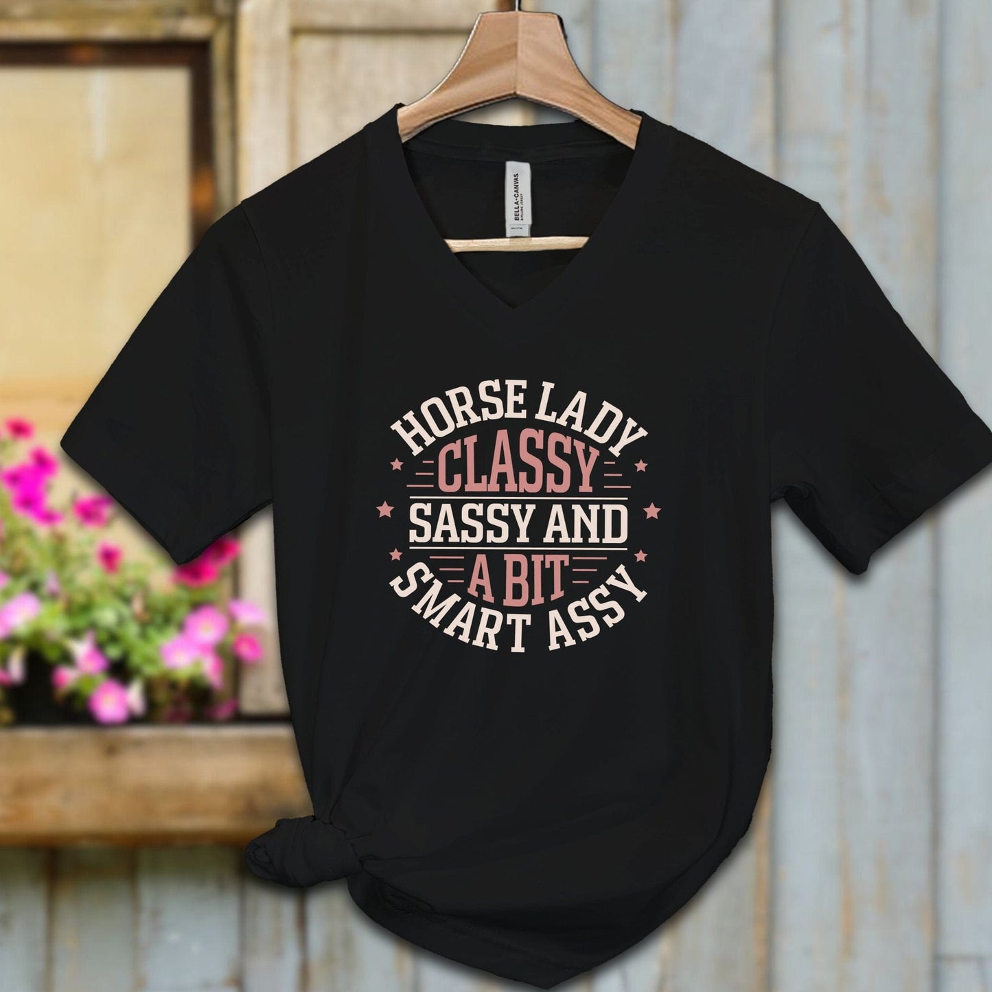 Ladies Shirt Adult V-neck / S / Black Horse Lady Classy Sassy Shirt