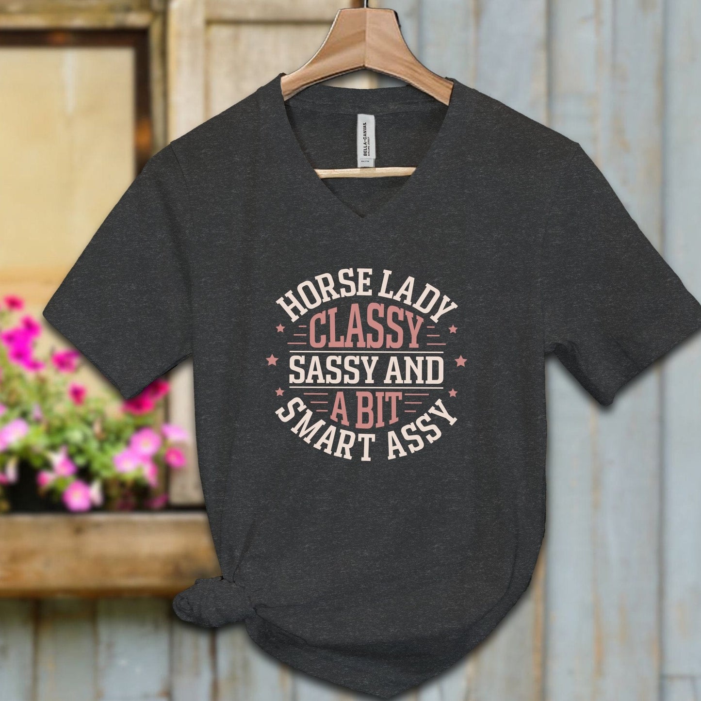 Ladies Shirt Adult V-neck / S / Dark Grey Heather Horse Lady Classy Sassy Shirt