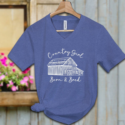 Ladies Shirt Adult V-neck / S / Heather True Royal Country Girl Born and Bred Shirt