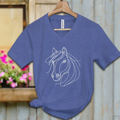 Ladies Shirt Adult V-neck / S / Heather True Royal Elegant Horse Line Art Shirt