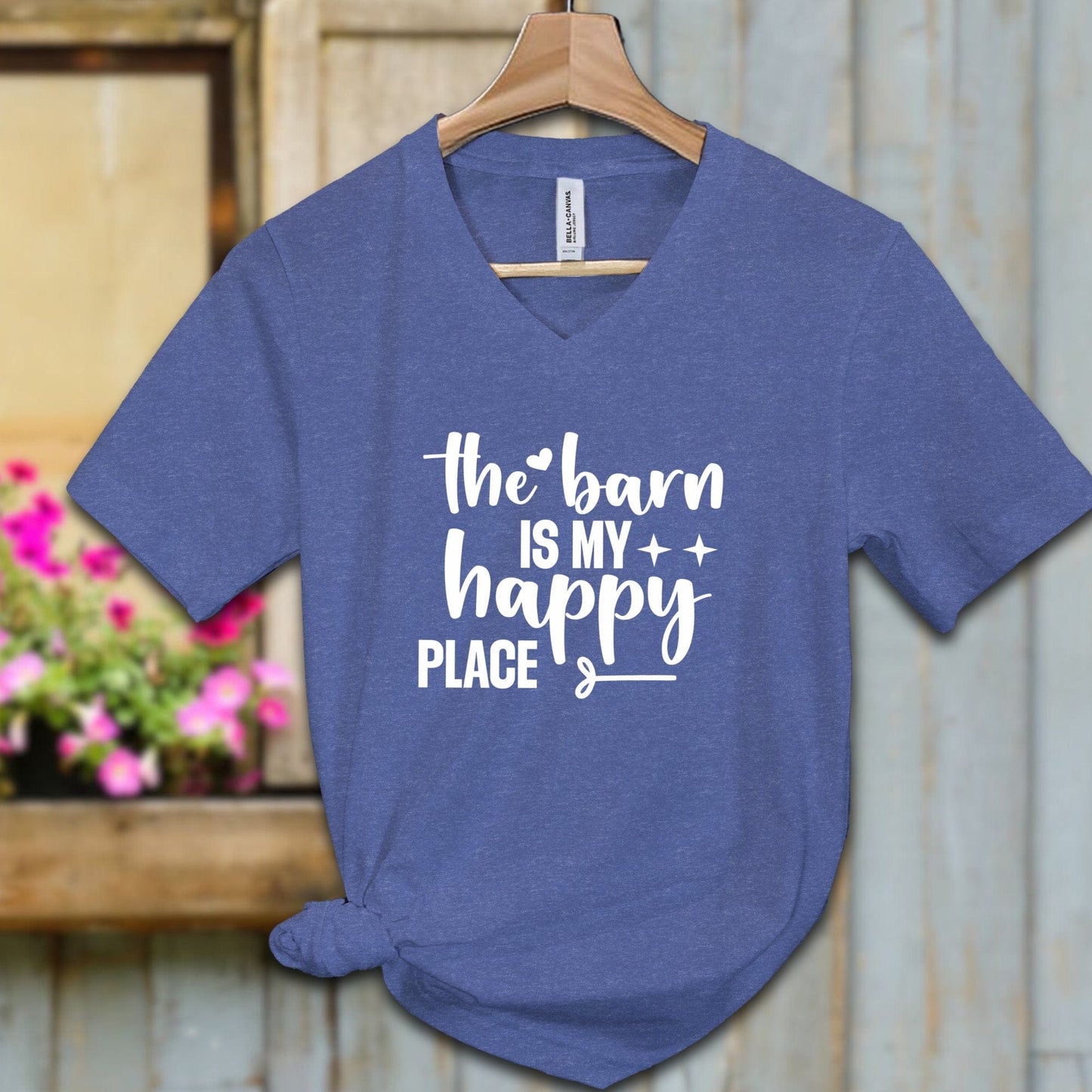 Ladies Shirt Adult V-neck / S / Heather True Royal The Barn Is My Happy Place Shirt