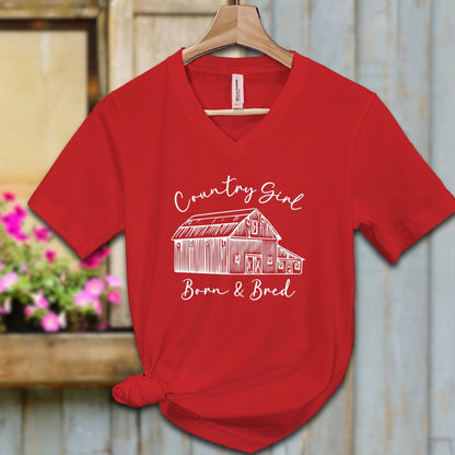 Ladies Shirt Adult V-neck / S / Red Country Girl Born and Bred Shirt