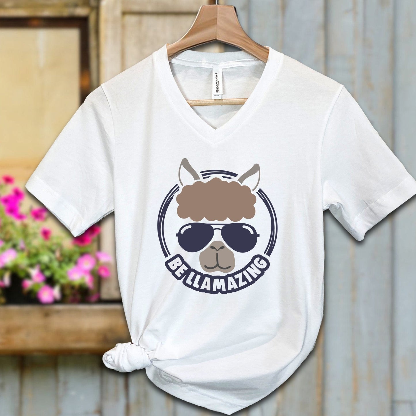 Ladies Shirt Adult V-neck / S / White Be Llamazing Cool Alpaca Illustration Shirt