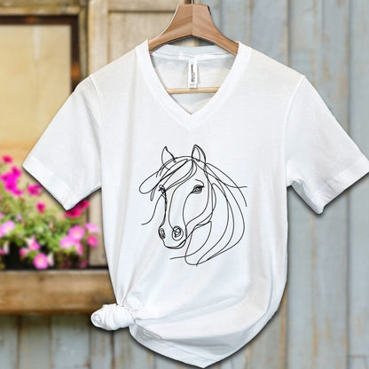 Ladies Shirt Adult V-neck / S / White Elegant Horse Line Art Shirt