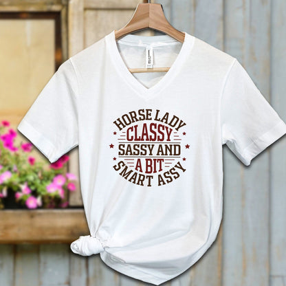 Ladies Shirt Adult V-neck / S / White Horse Lady Classy Sassy Shirt