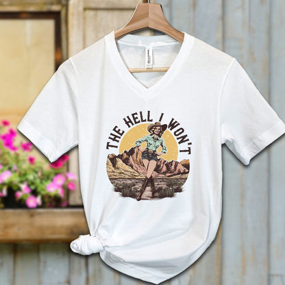 Ladies Shirt Adult V-neck / S / White The Hell I Won't Shirt