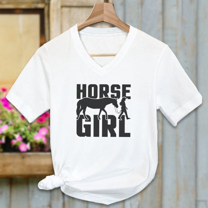 Ladies Shirt Adult V-neck / White / S Horse and Girl Shirt