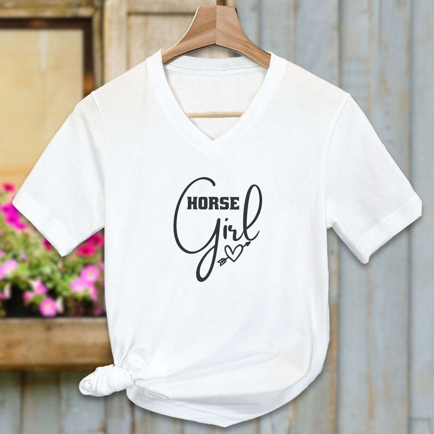 Ladies Shirt Adult V-neck / White / S Horse Girl with Arrow Heart Shirt