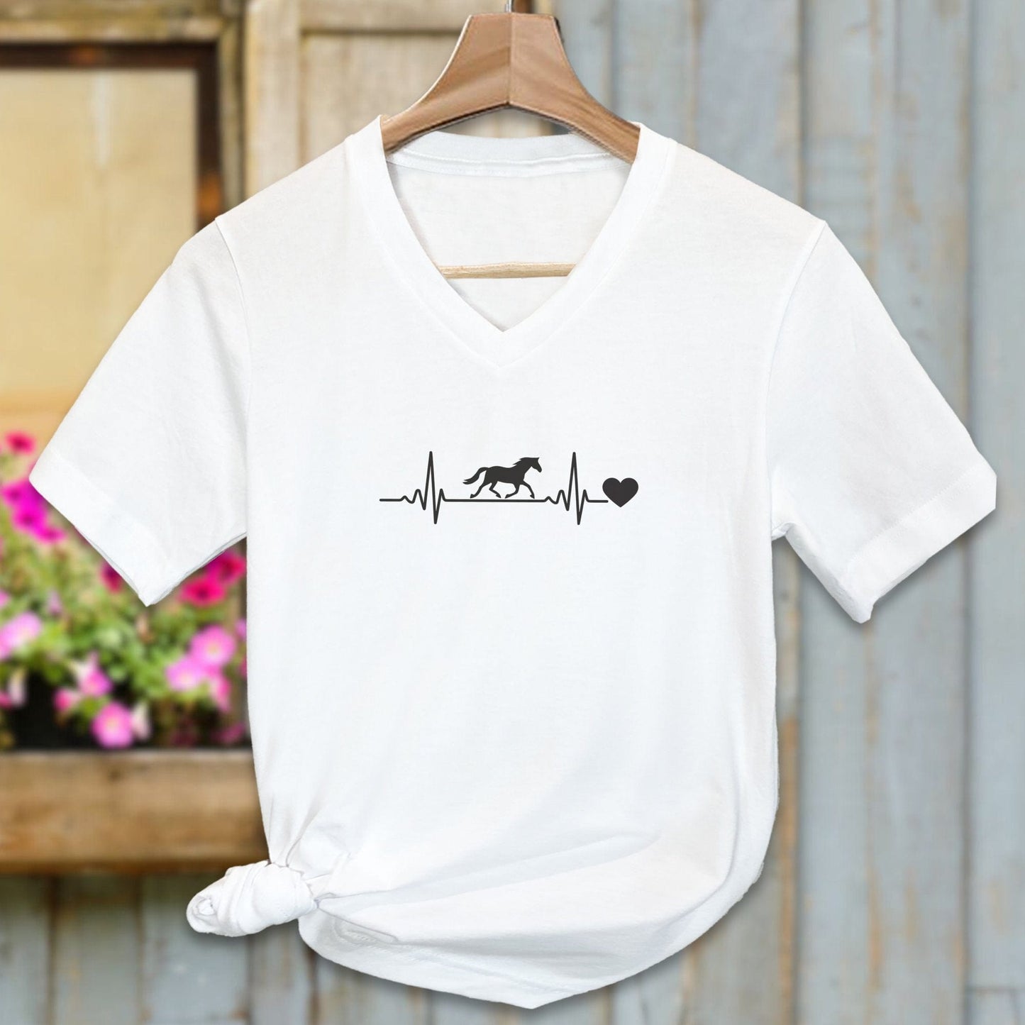 Ladies Shirt Adult V-neck / White / S Horse Heartbeat Shirt