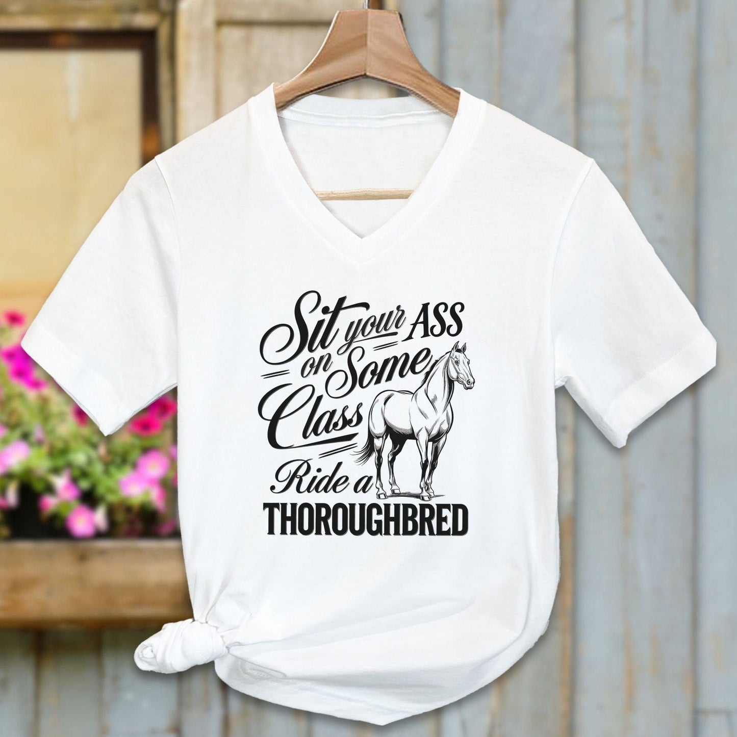 Ladies Shirt Adult V-neck / White / S Ride a Thoroughbred Shirt