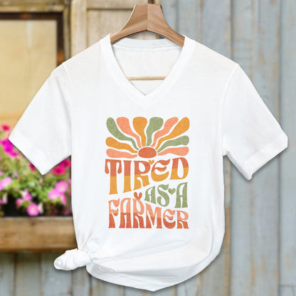 Ladies Shirt Adult V-neck / White / S Tired As A Farmer Shirt