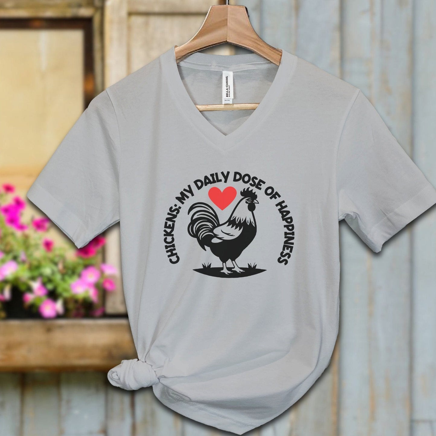 Ladies Shirt Athletic Heather / S / Adult V-neck Chickens My Daily Dose of Happiness Shirt